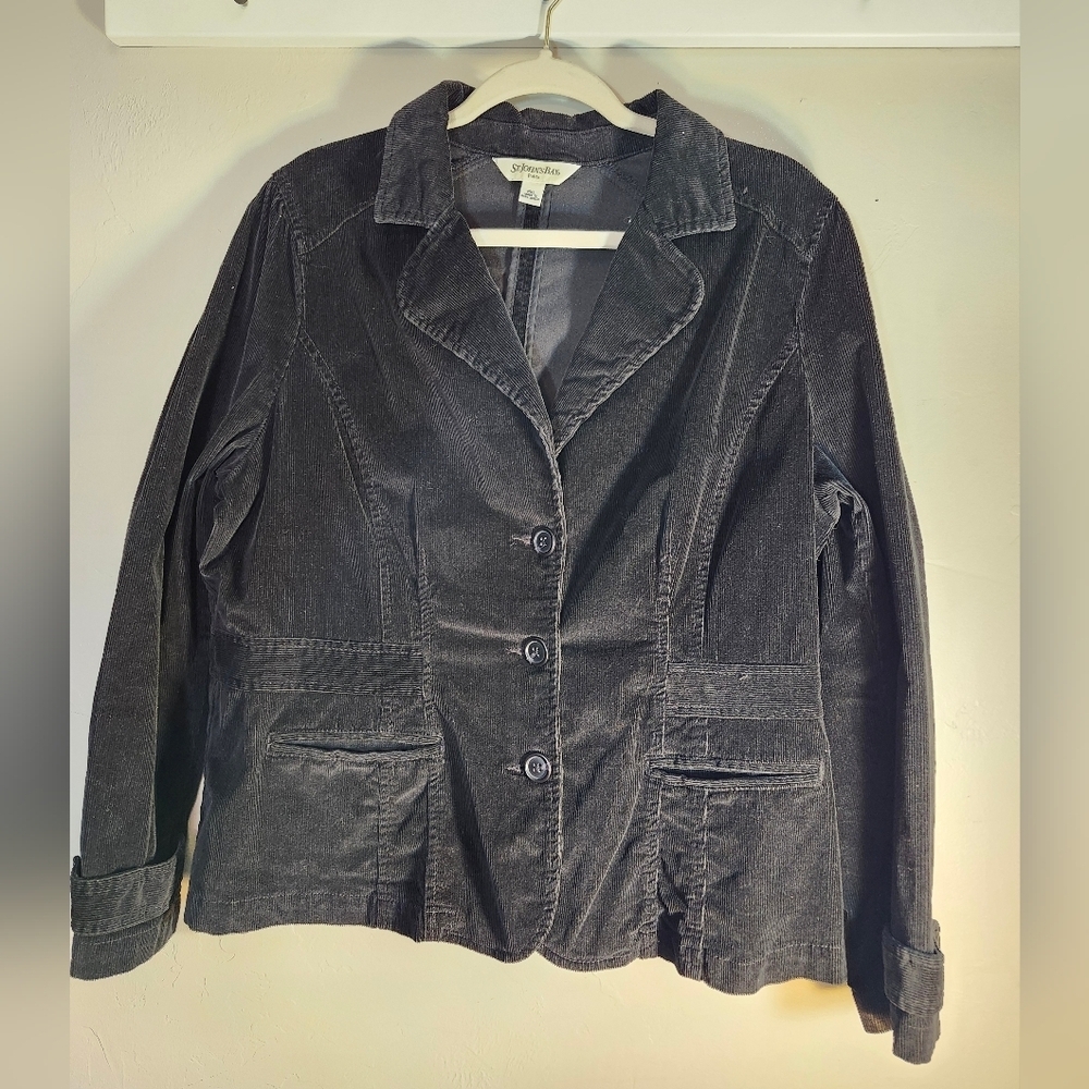 St. John's Bay Black Corduroy Button Front 100% Cotton  Blazer